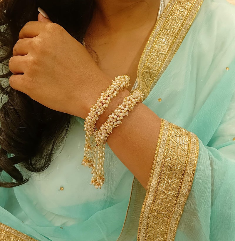 Efulgenz Indian Handmade Pearl Beaded Lumba Rakhi Bracelet Bangle Jewelry Set for Women Girls Gift for Bhabhi Sister (2 pc) - Image 4